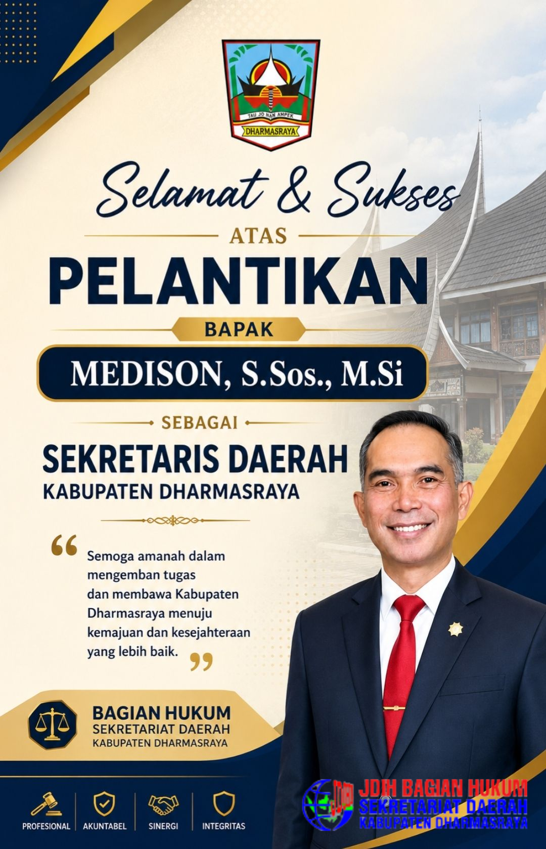 PELANTIKAN BAPAK MEDISON, S.Sos.M.Si SEBAGAI SEKRE